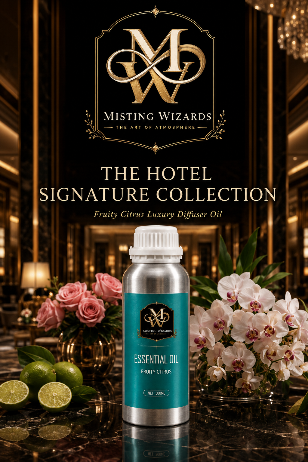 Hotel Classic fragrance oil displayed in a refined luxury environment.