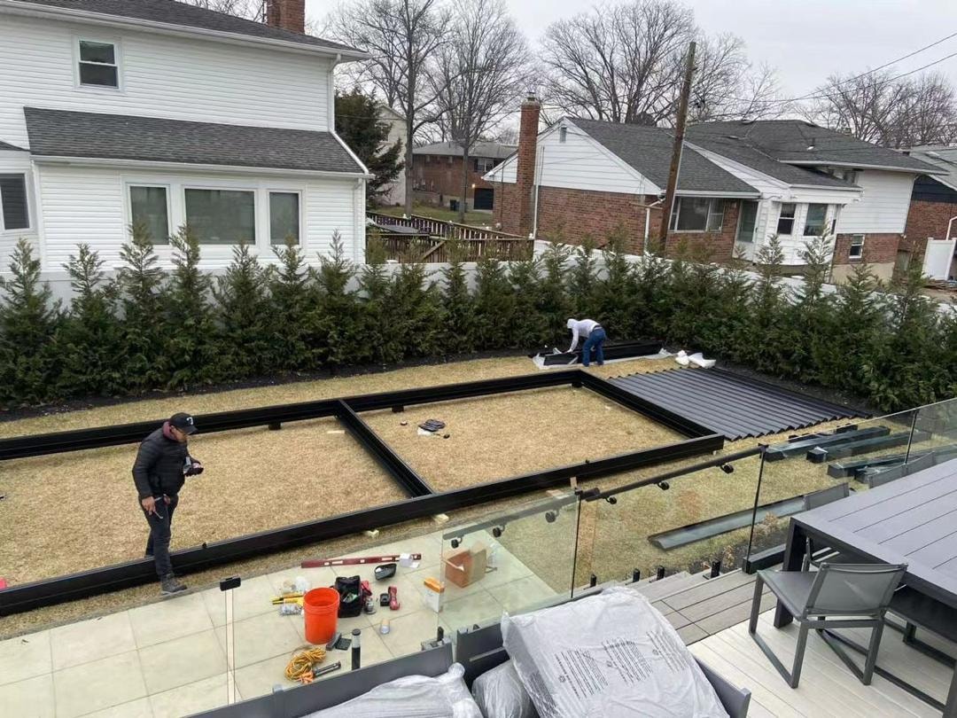Pergola installation frame in progress