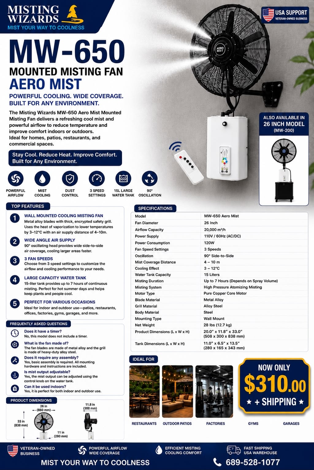 MW-650 Mounted Misting Fan Aero Mist