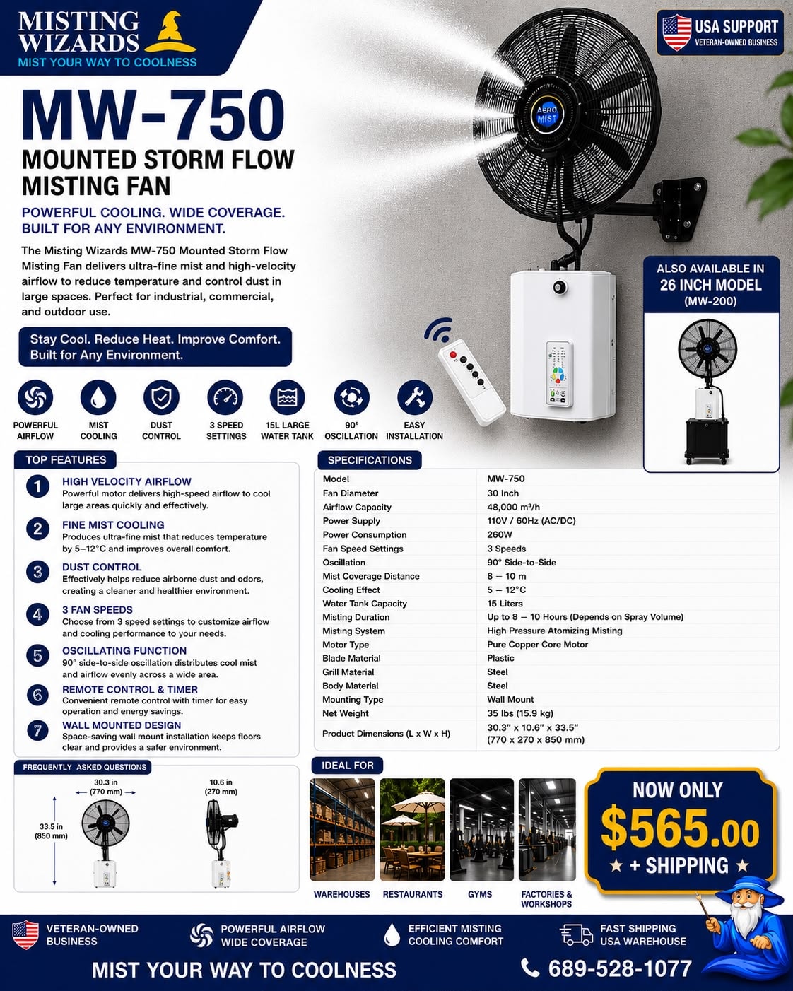 MW-750 Mounted Storm Flow Misting Fan
